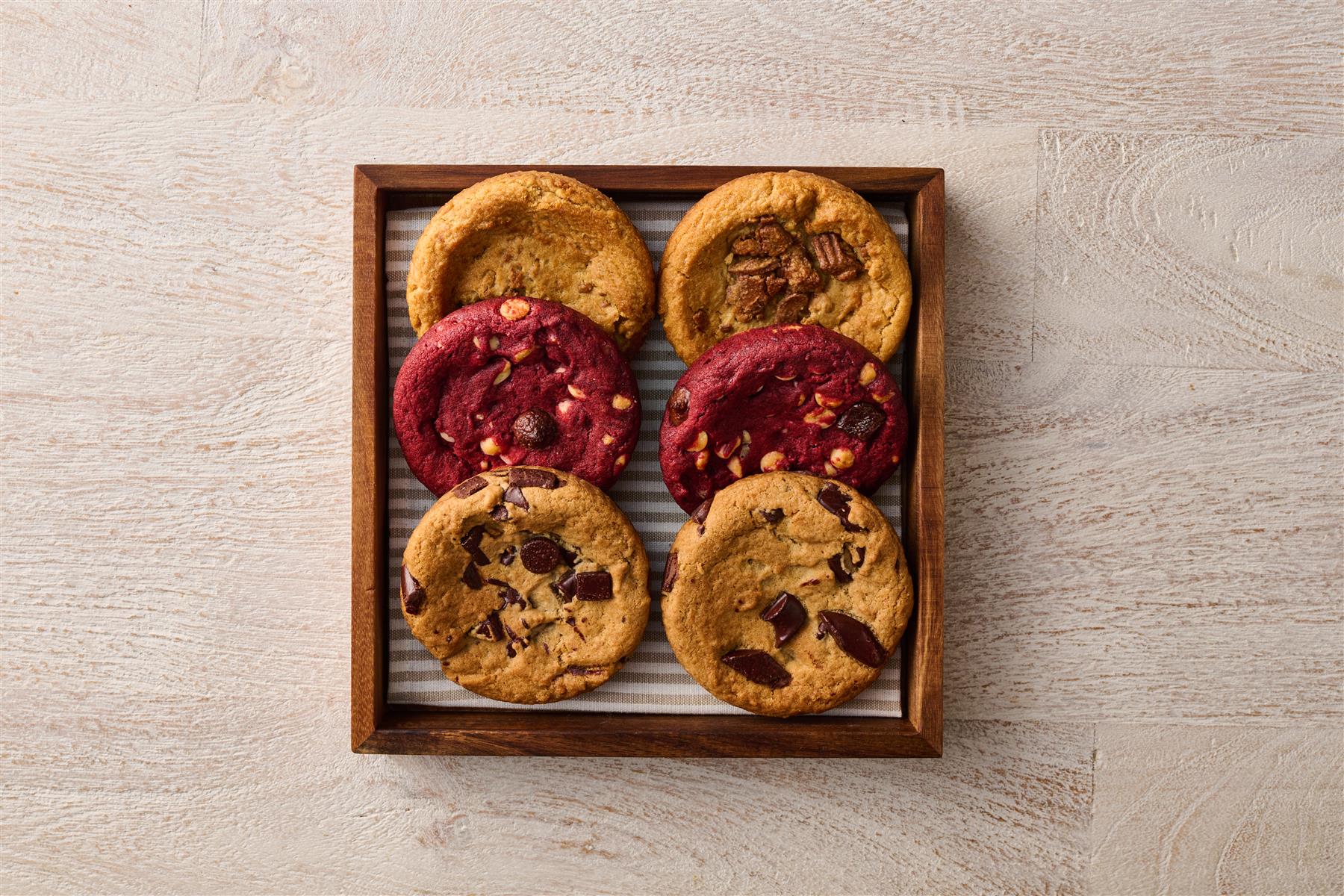 A tray of cookies styled from above